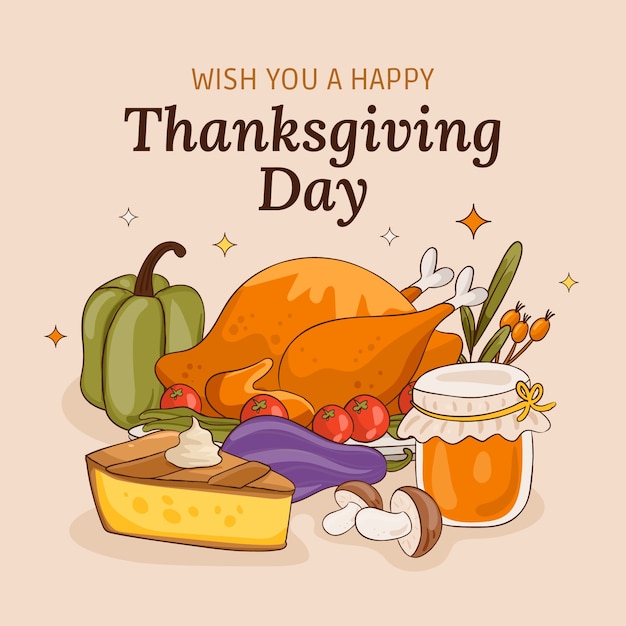 hand drawn thanksgiving celebration illustration
