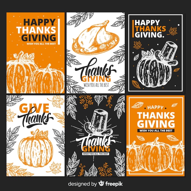 Vector hand drawn thanksgiving day card collection