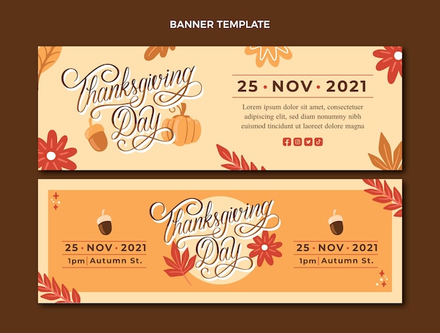 Hand drawn thanksgiving horizontal banners set