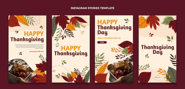 Vector hand drawn thanksgiving instagram stories collection