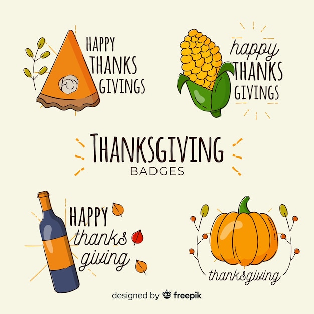 Vector hand drawn thanksgiving label collection