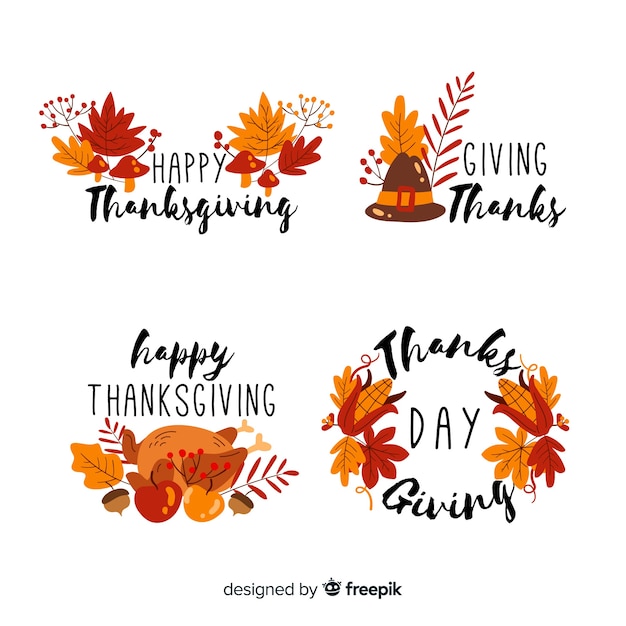 Hand drawn thanksgiving label collection