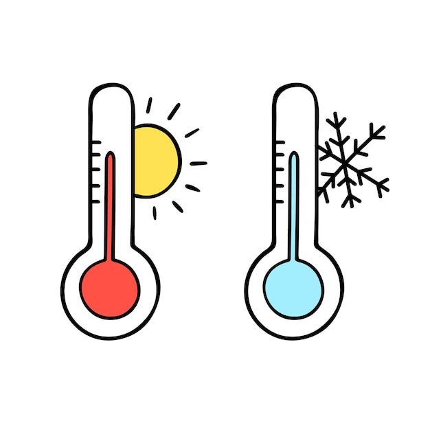 Hand drawn thermometers in doodle style.