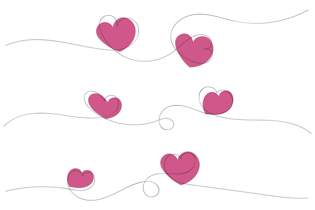 Hand drawn thin continuous line hearts symbol vector single line art outline stroke heart love