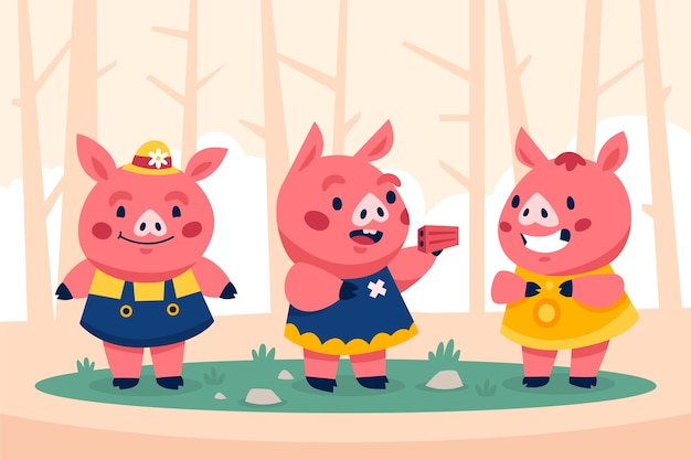 손으로 그린 세 마리의 작은 돼지 그림