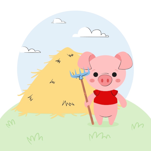 Vector hand drawn the three little pigs illustration