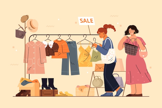 Vector hand drawn thrift store illustration