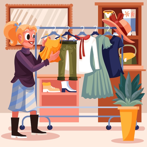 Vector hand drawn thrift store illustration