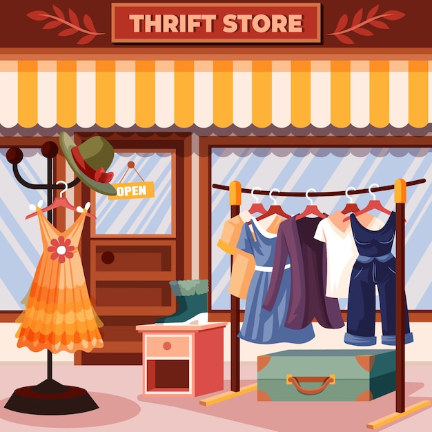 Vector hand drawn thrift store illustration