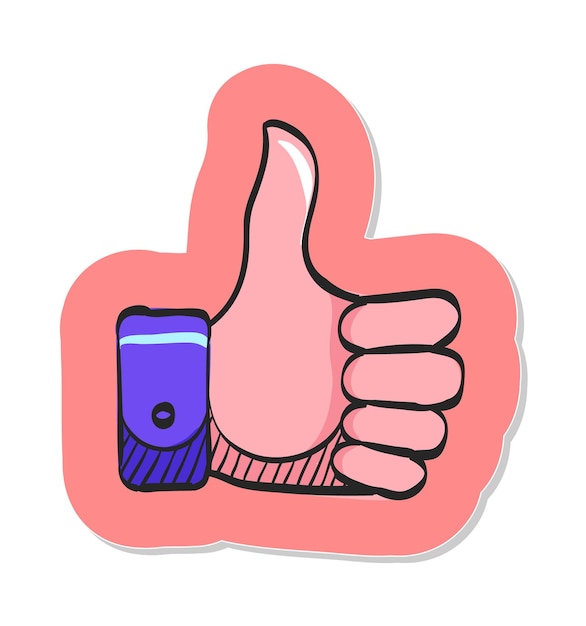 Hand drawn thumb up hand icon in sticker style vector illustration