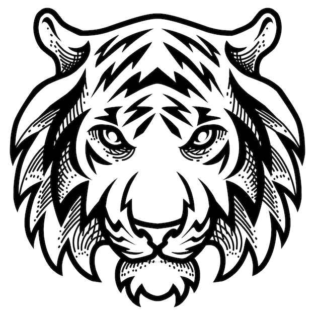 Hand drawn of tiger head line art