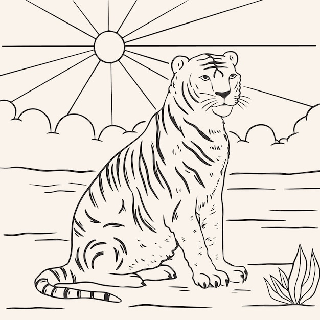 Vector hand drawn tiger outline illustration