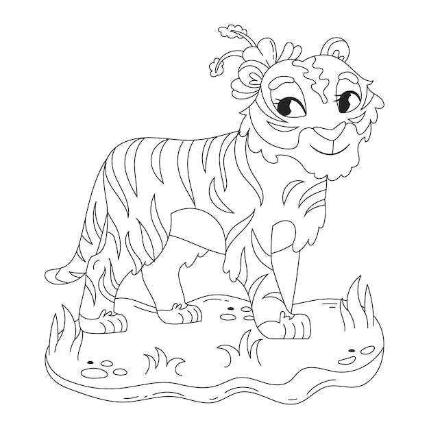 Hand drawn tiger outline illustration