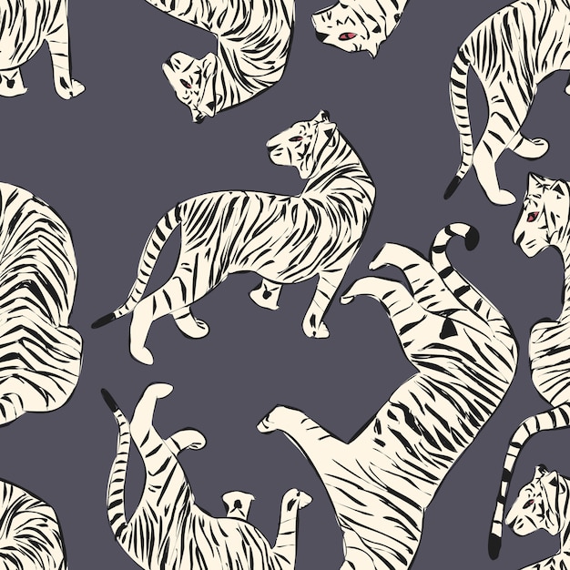 Hand drawn tiger seamless pattern