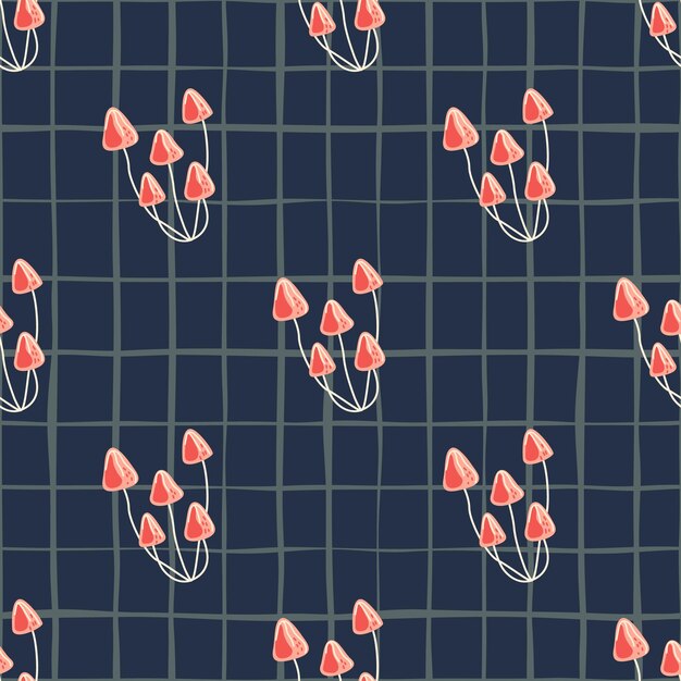 Hand drawn toadstool mushrooms seamless pattern Magical fly agaric wallpaper Design for printing textile fabric fashion interior wrapping paper Vector illustration