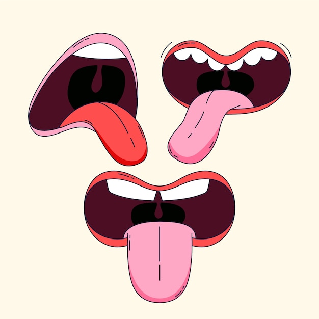 ベクトル 手で描かれた舌の漫画イラスト