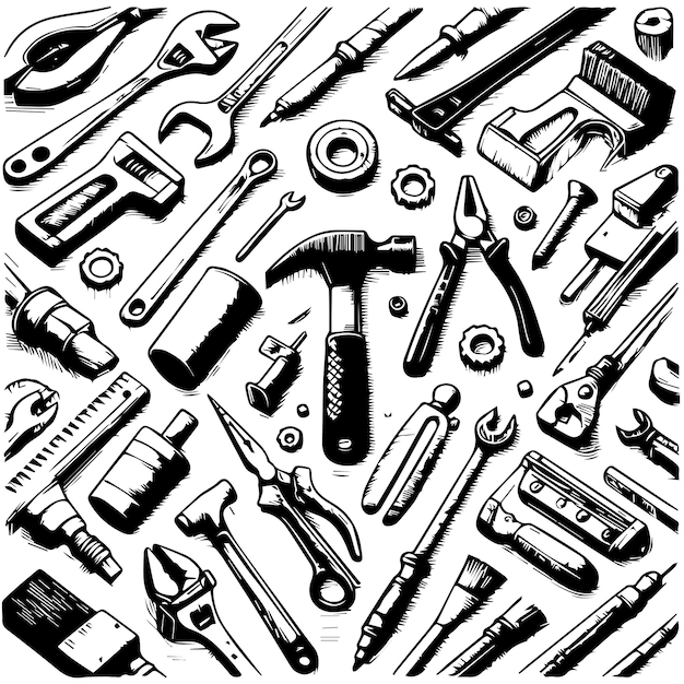 Vector hand drawn tools elements