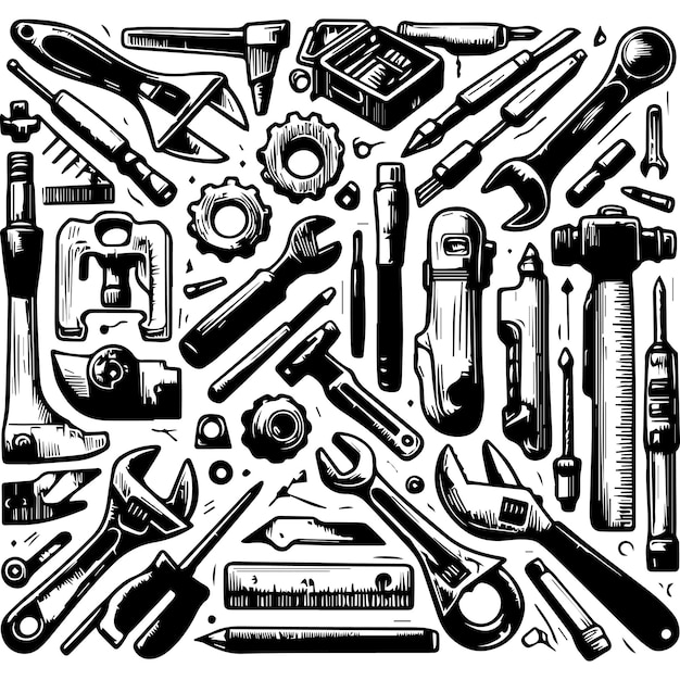 Vector hand drawn tools elements