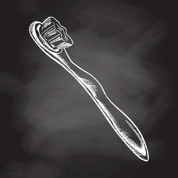 Hand drawn toothbrush doodle sketch isolated on chalkboard background