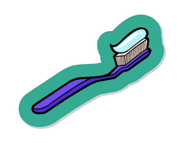 ベクトル 手描きステッカー スタイルのベクトル図に歯ブラシ