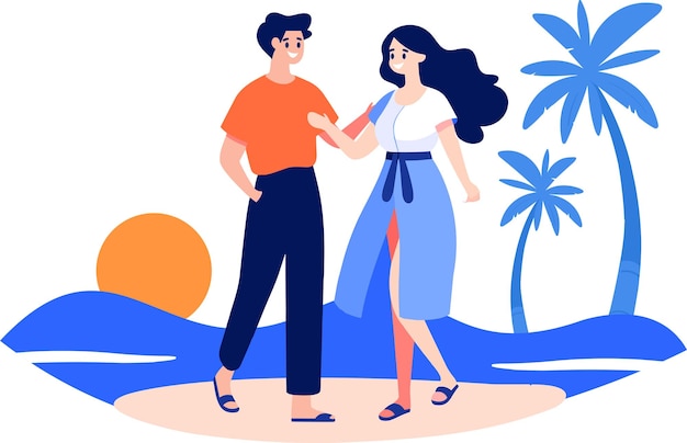 hand drawn tourists relaxing by the sea on vacation in flat style isolated on background