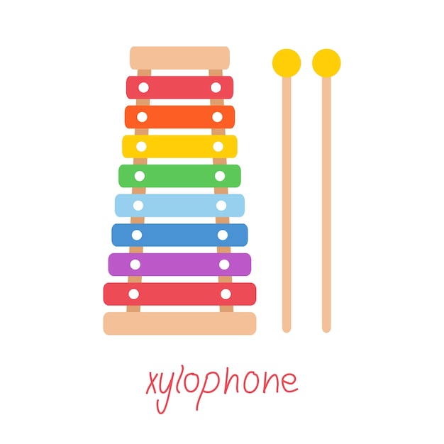 Vector hand drawn toy musical instruments for kids flat vector xylophone illustration