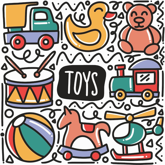 Vector hand-drawn toys kid doodle art design element illustration