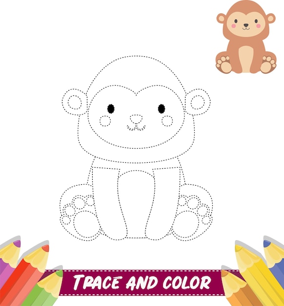 Vector hand drawn trace and color cute baby animal