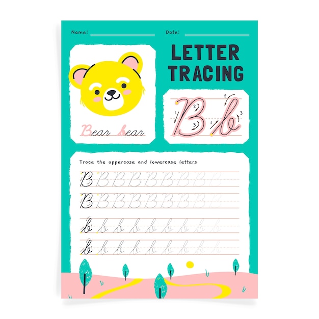 Hand drawn tracing worksheet template