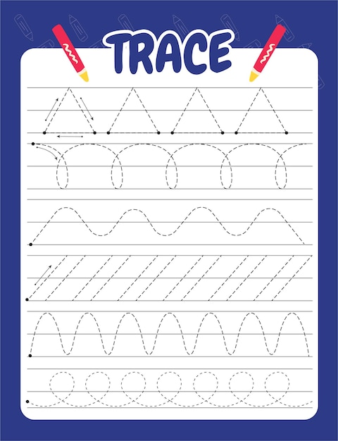 Vector hand drawn tracing worksheets for kids pencontrol and handwriting practice