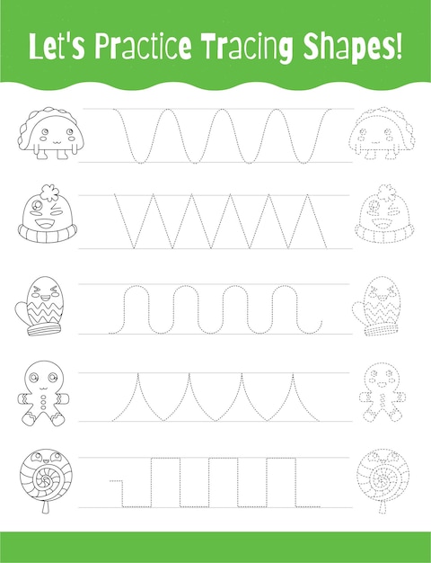 Vector hand drawn tracing worksheets for kids pencontrol and handwriting practice