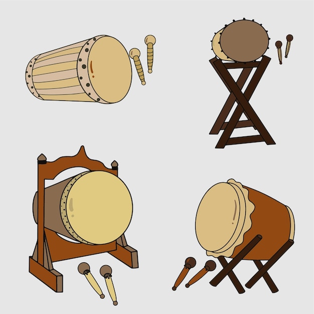 hand drawn traditional bedug set for eid al fitr