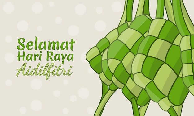 Hand drawn traditional illustration of Eid greeting Ketupat perfect for greetings