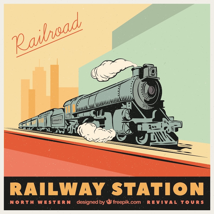 Vector hand drawn train retro background