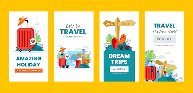 Vector hand drawn travel adventure instagram stories