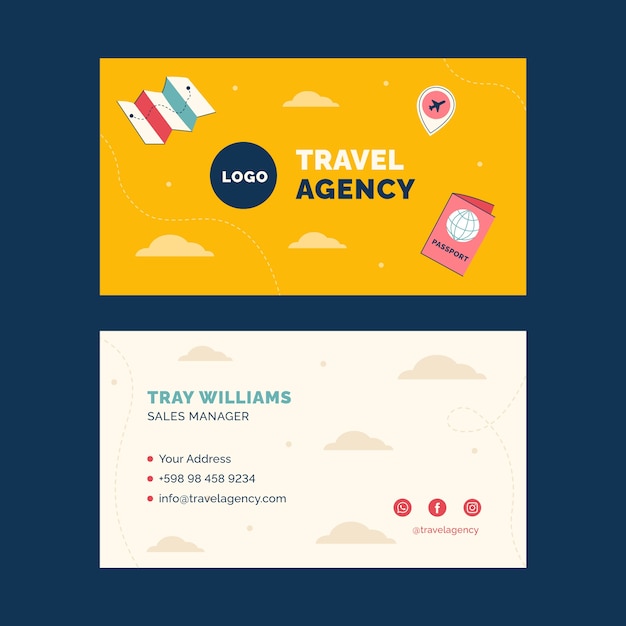 Vector hand drawn travel agency  business card