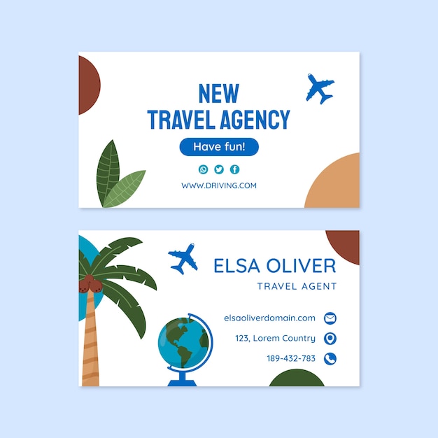 Hand drawn travel agency horizontal business card