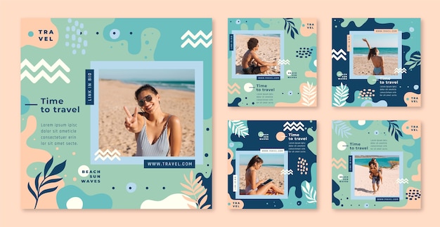 Vector hand drawn travel agency instagram posts