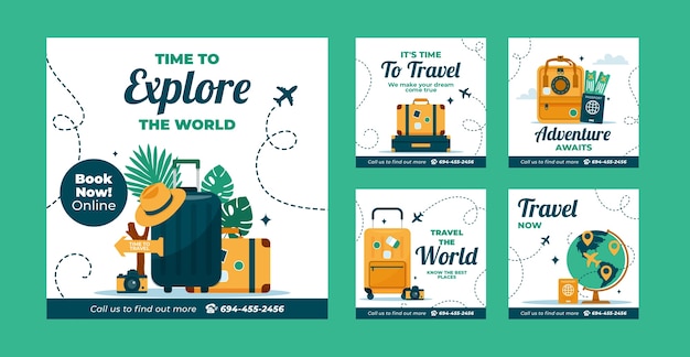 Vector hand drawn travel agency instagram posts