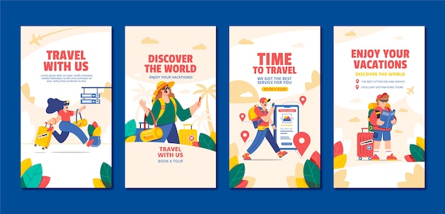 Vector hand drawn travel agency instagram stories template