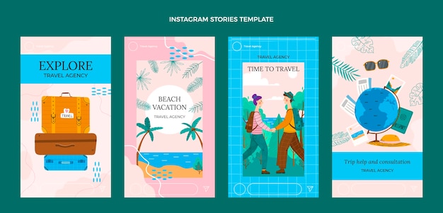 Hand drawn travel agency instagram stories