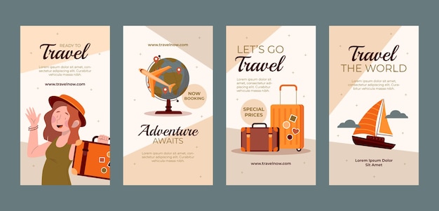 Vector hand drawn travel agency instagram stories