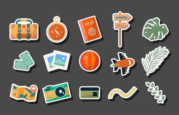 Vector hand drawn travel agency sticker set