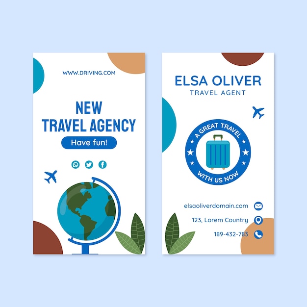 Vector hand drawn travel agency vertical business card