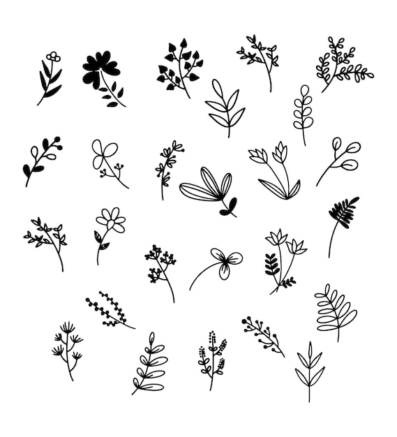 hand drawn tree branches with leaves and flowers floral cute spring time blossom vector seamles