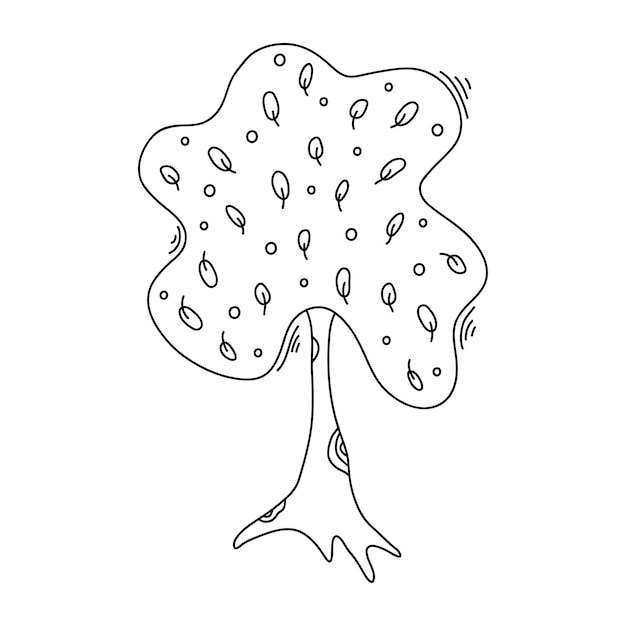 Vector hand drawn tree with leaves isolated on a white background doodle simple outline illustration