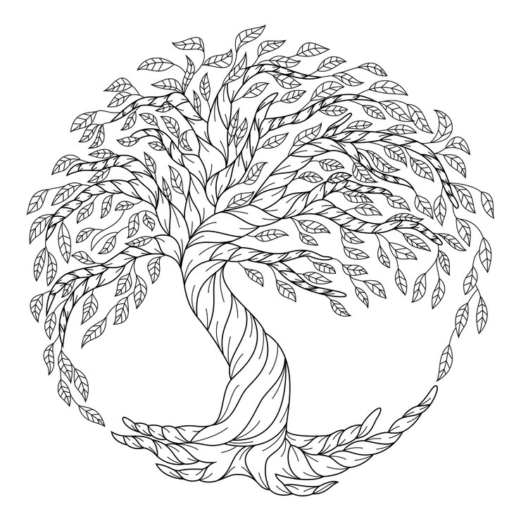 Hand drawn of tree in zentangle style