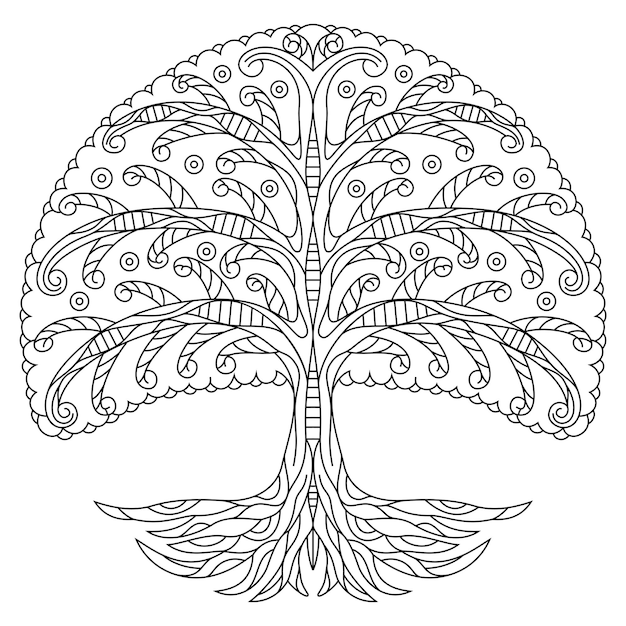 Hand drawn of tree in zentangle style