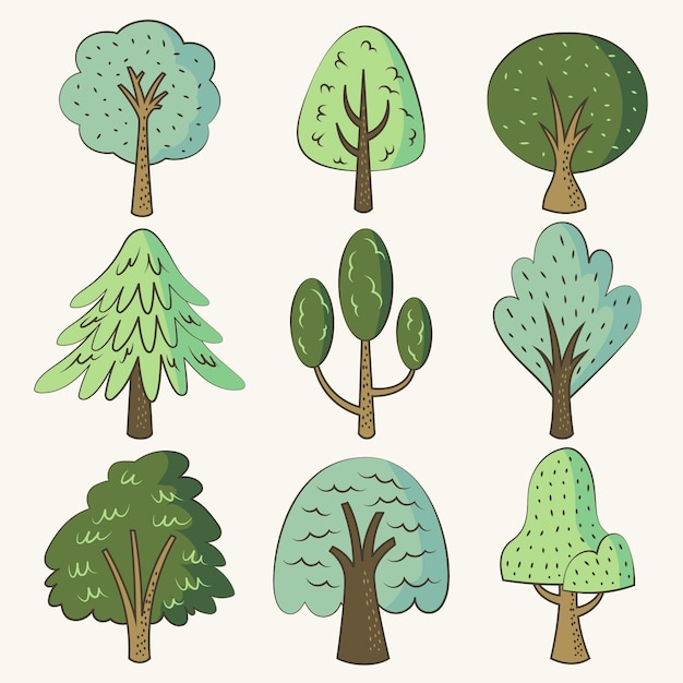 Vector hand drawn trees collection