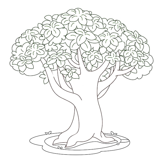 子供のためのページを着色する手描きの木。ツリーアウトラインベクトルアート